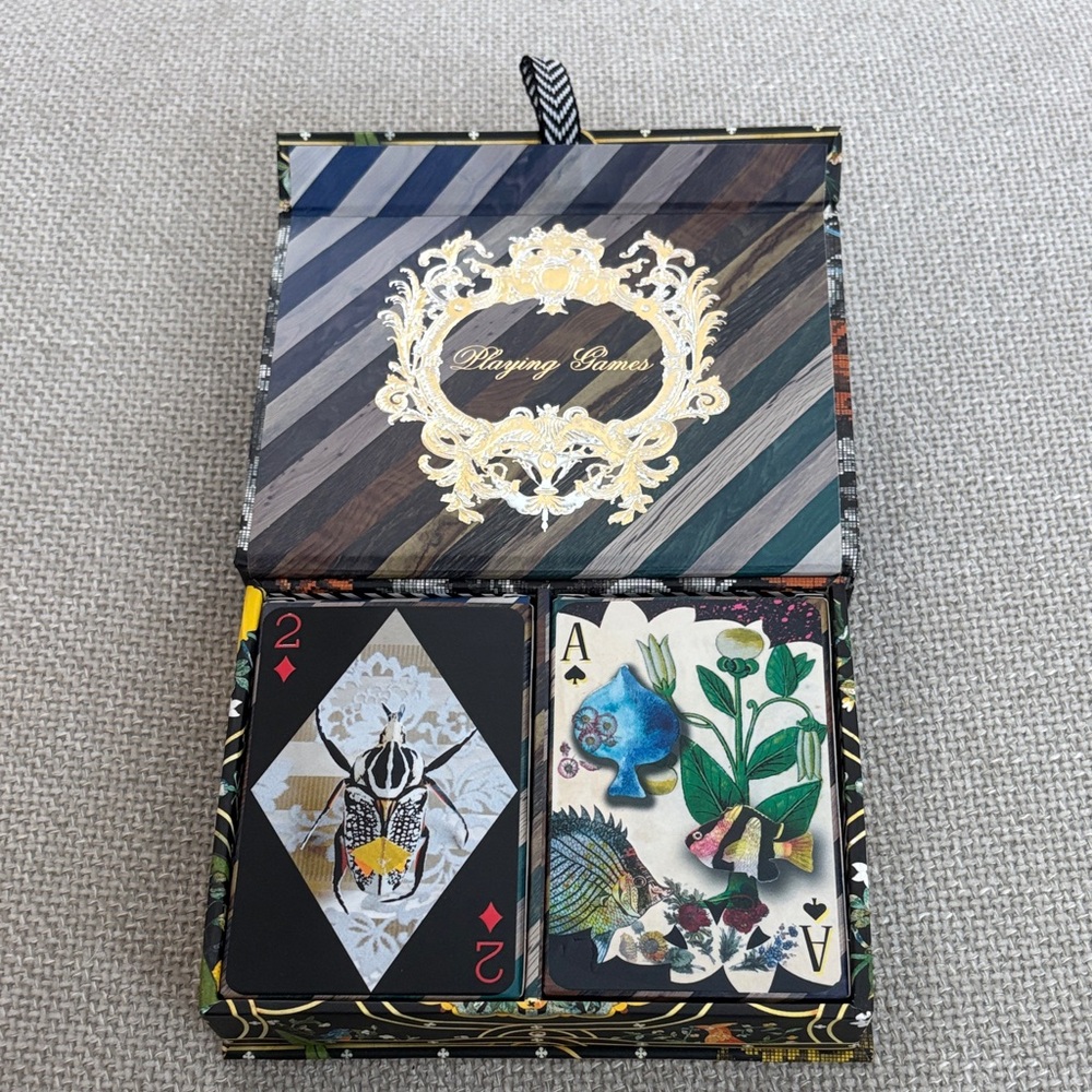 Christian LaCroix Artistic Playing Card Box with Blue and Multicolor Design - Picture 2 of 6